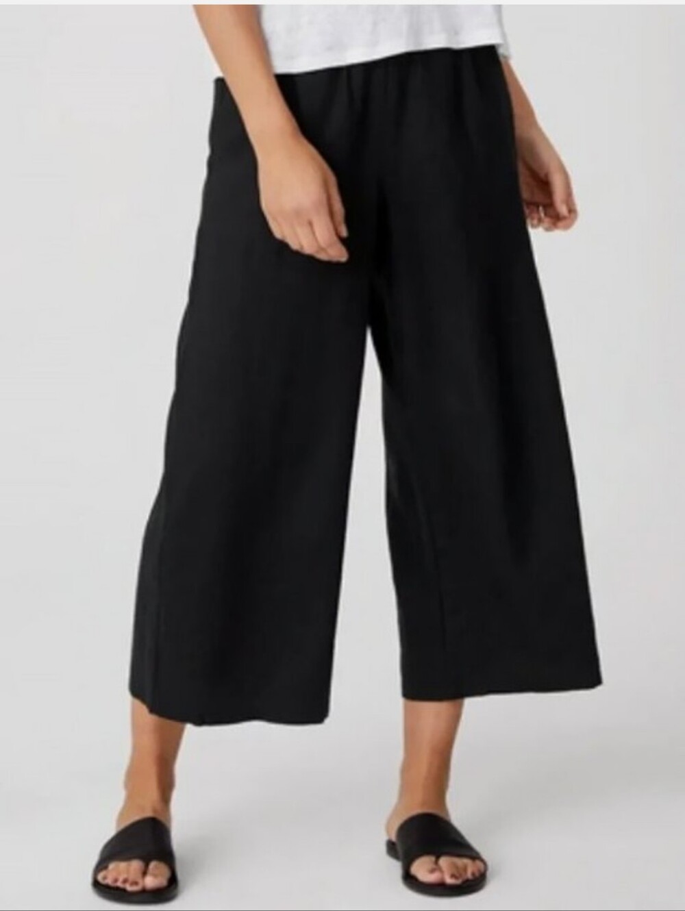Eileen Fisher Washable Crepe Black Wide Leg Crop Pants 1X Pull On Minimalist